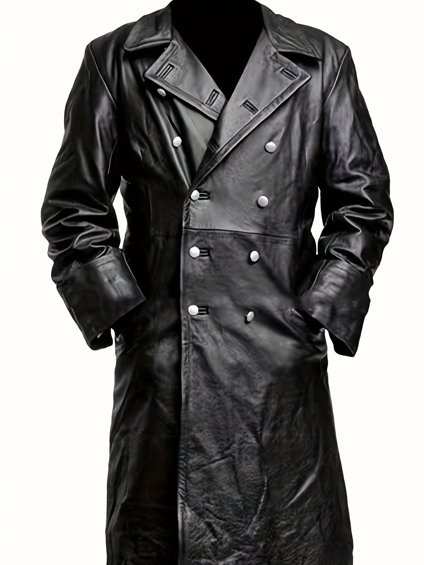 Heren trenchcoat van leer met knoopsluiting