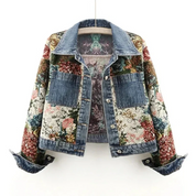 Denim jas met bloemen voor dames