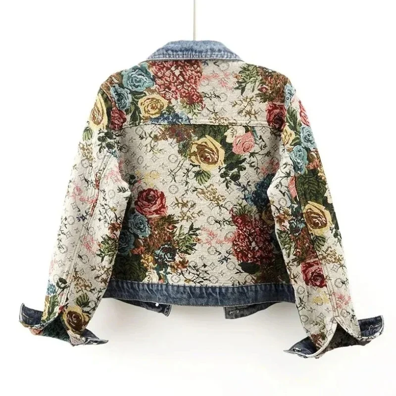 Denim jas met bloemen voor dames