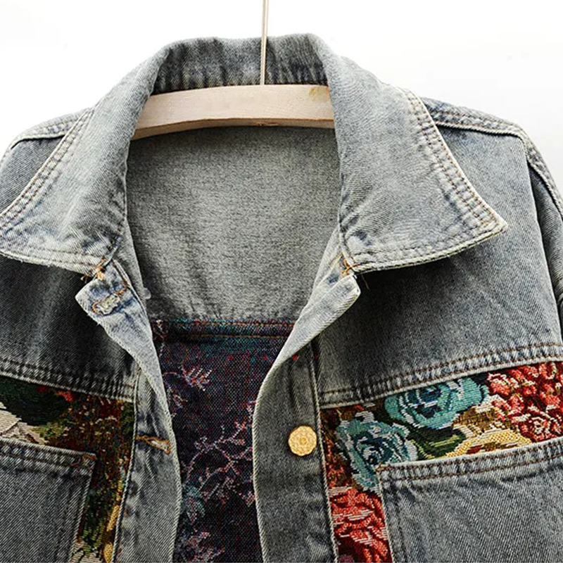 Denim jas met bloemen voor dames