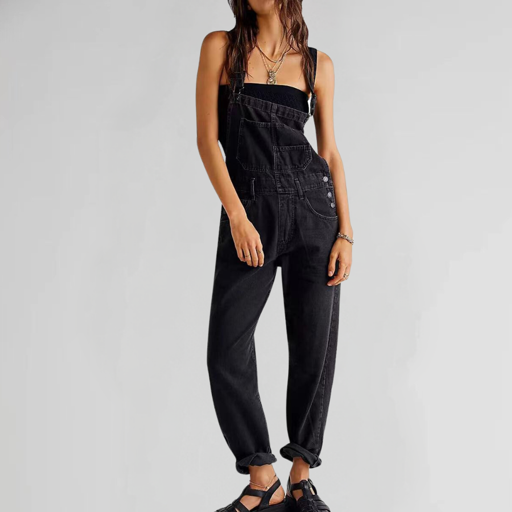 Denim dames jumpsuit met gekruiste rug