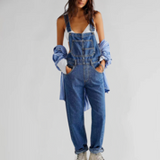 Denim dames jumpsuit met gekruiste rug