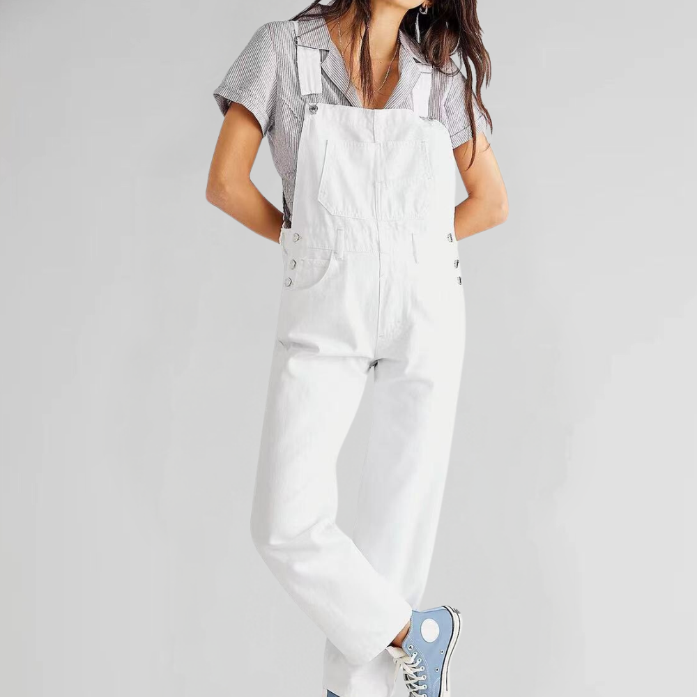 Denim dames jumpsuit met gekruiste rug