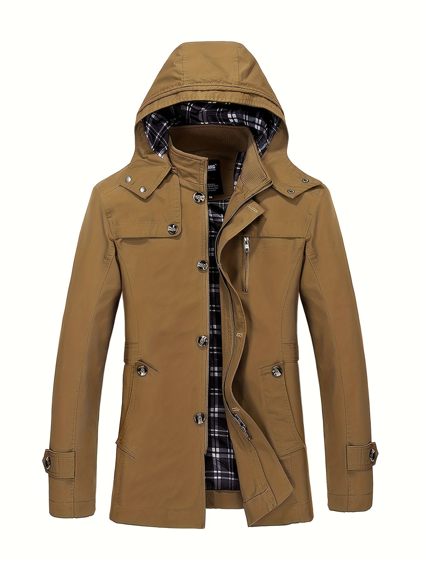 Heren TrenchCoat met Kap en Zakken met Ritssluiting