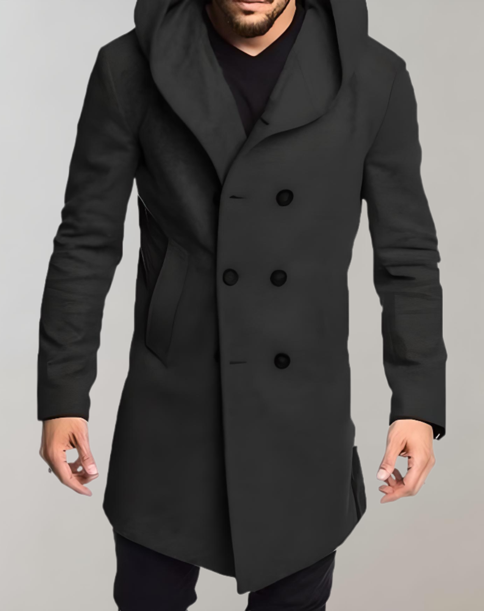 Heren trenchcoat slim-fit met knoopsluiting en capuchon