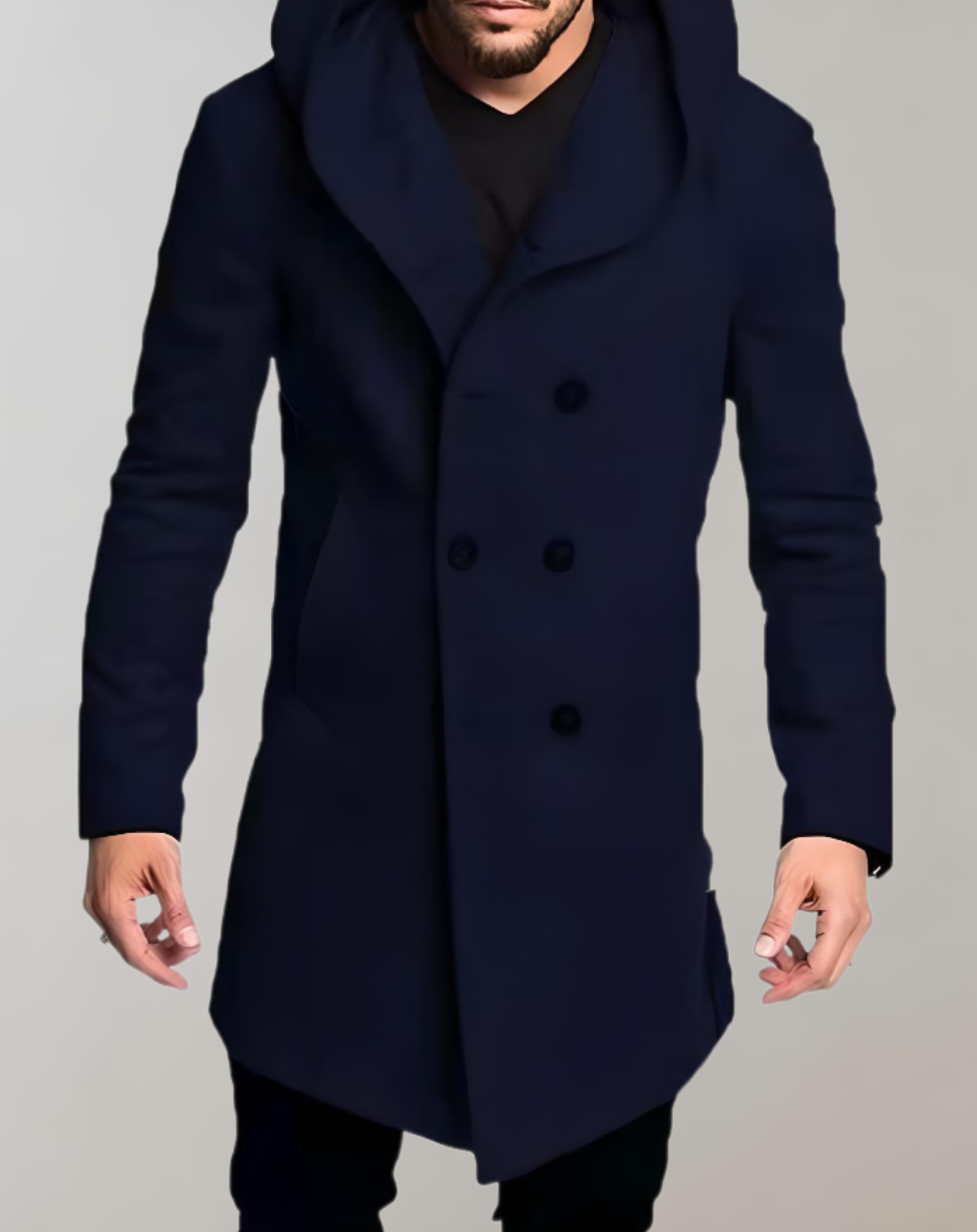 Heren trenchcoat slim-fit met knoopsluiting en capuchon