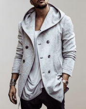 Heren trenchcoat slim-fit met knoopsluiting en capuchon