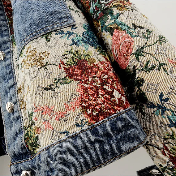 Denim jas met bloemen voor dames